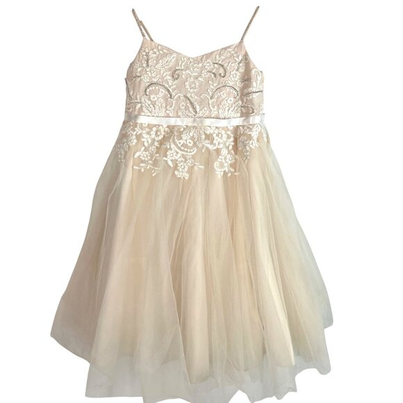 Davids Bridal WG1406 Ivory/Stone Flower Girl Dress Size 4 Embroidered - Picture 2 of 13
